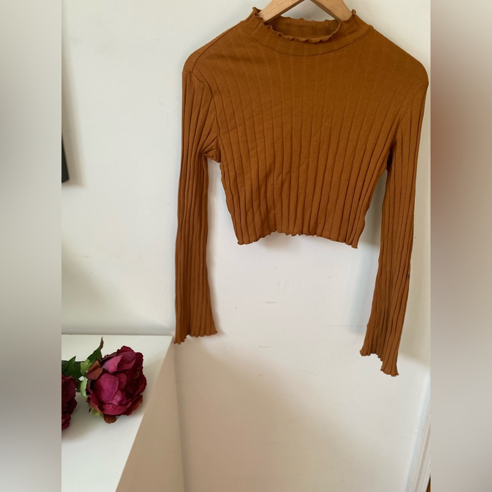 Shein Brown Ribbed Crop Top Junior Size Medium